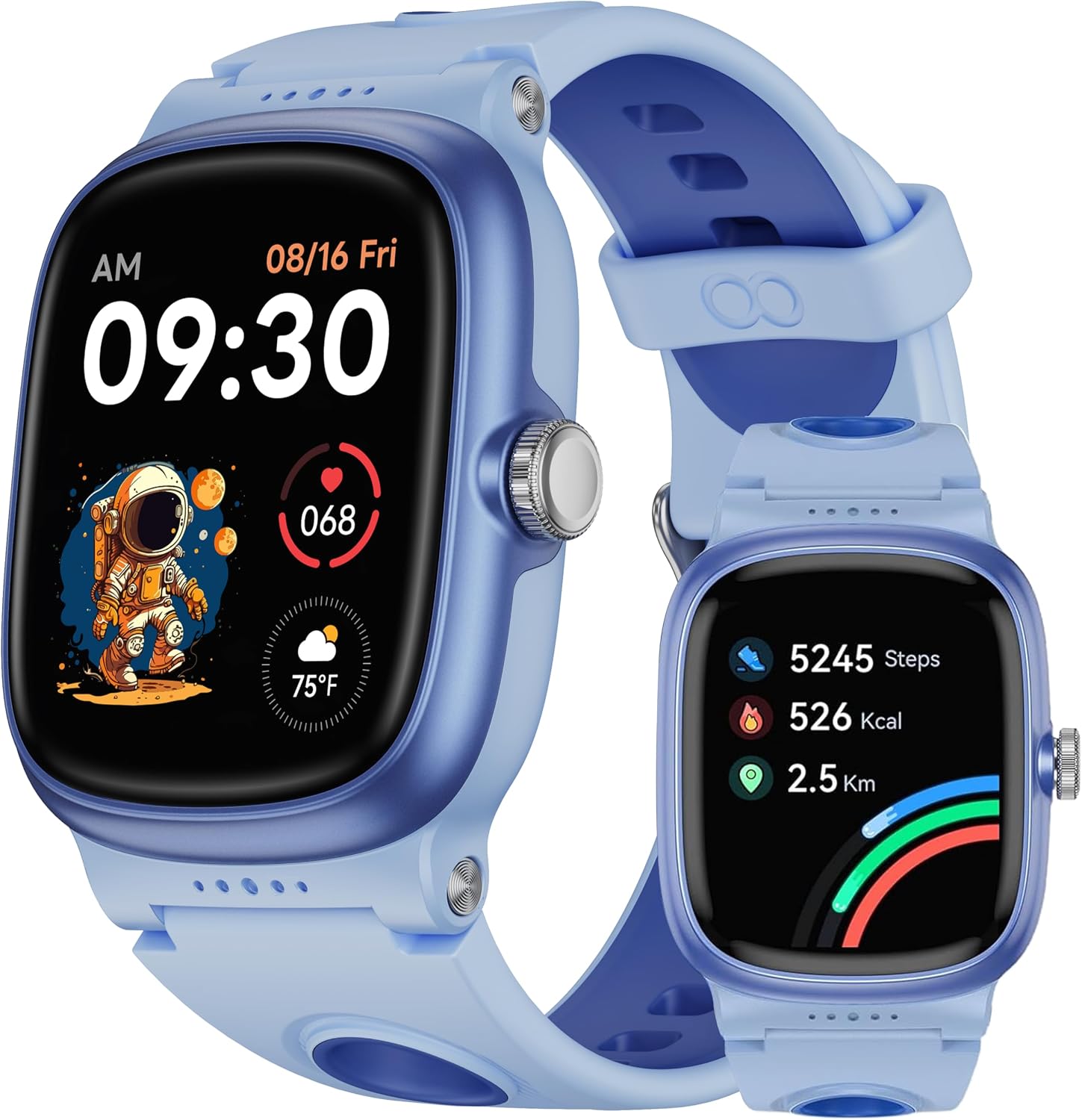Kids Smart Watch with Heart RateSleepStress Monitor, Kid Fitness Tracker Watch Pedometer, Smartwatches for Boys Girls with Family Account, Games, IP68 Waterproof - Smart Watch for Kids 4-16, Blue