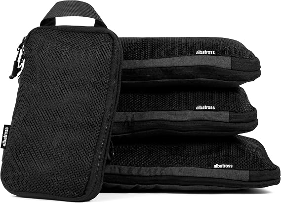 Albatross Compression Packing Cubes | Packing Cubes for Suitcases and Backpacks | Made from Recycled Fabric (Compression Set of 4 - Black)