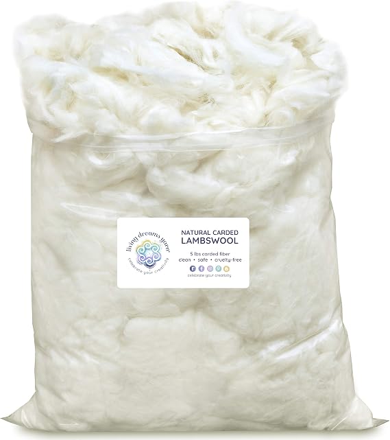 Lambswool Natural White Clean Fluffy Classic Fiber for Toy Stuffing & Filling, 5LB