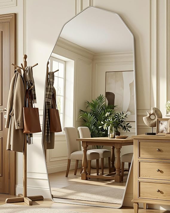 Antok 76"x34" Irregular Full Length Mirror, Large Full Body Mirror, Silver