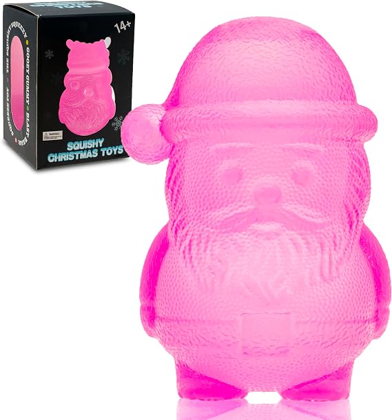 Christmas Gummy Santa Claus Stress Balls, Maltose Filled Squeeze Toys for Boys Girls, Slow Rising Stretchy Squishy Balls for Kids Adults, Sensory Fidget Toys Anxiety Relief for ADHD/ADD/Autism (Pink)