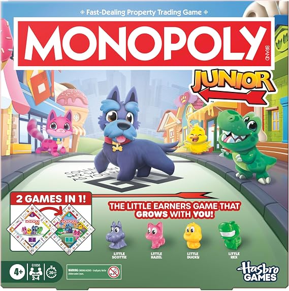 Monopoly Junior Board Game (2026 Edition) | 2 Games in 1 for Younger Kids