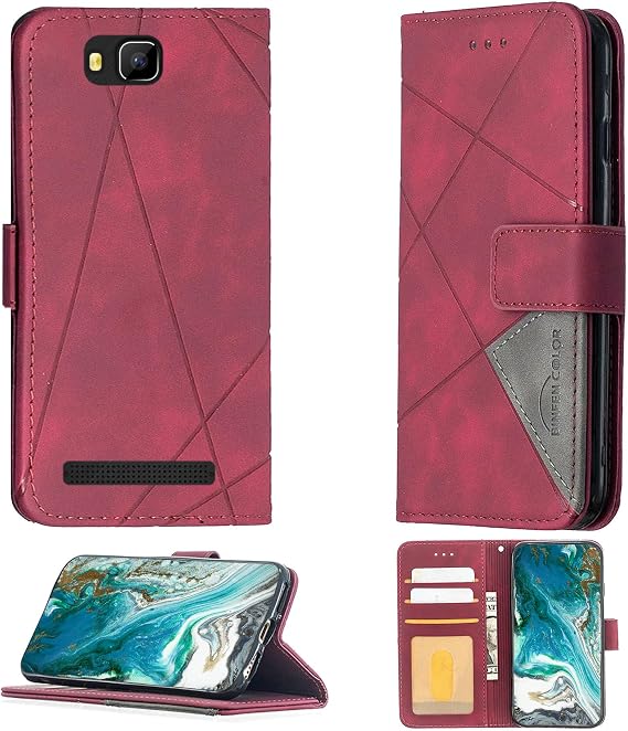 Aroepurt Case Compatible for Realme Narzo 70 Turbo 5G Phone Case Cover [with Tempered Glass Screen Protector] Flip Stand Cover PU Leather Wallet Case Red