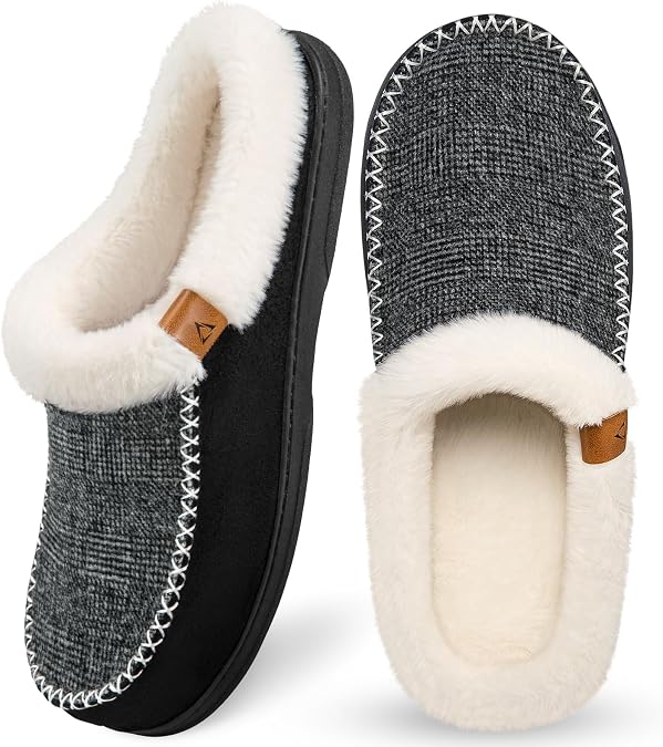 ATHMILE Mens Slippers Slip on Moccasin Indoor Memory Foam House Shoes Warm