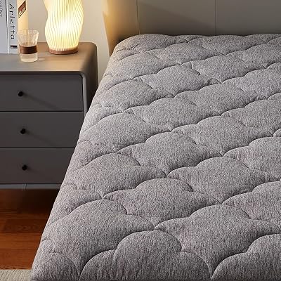 SLEEP ZONE Jersey Knit Mattress Pad, King Mattress Topper, Pillow Top Mattress Cover, Plush Fitted Mattress Protector Machine Washable King, Grey