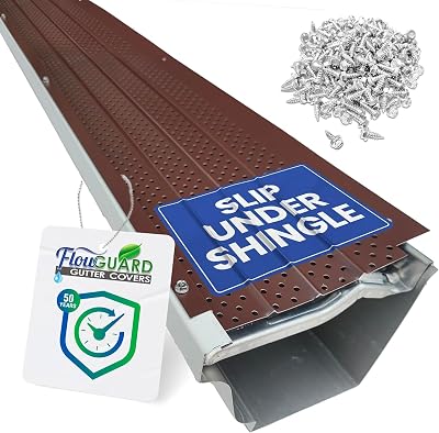 FlowGuard USA Made Slip Under Shingle Professional DIY Universal 5 Inch & 6 Inch 50-Year Gutter Cover System - Brown - Aluminum Gutter Guards - 22 Feet - by FlexxPoint