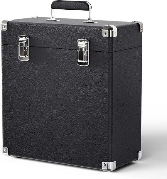 Vinyl Record Storage Box, Waterproof and Dustproof Portable LP Display Box, Can Hold 50 7/10/12 Inch Record Boxes, Soft Felt Lining Can Better Protect Records, Suitable for Music Collector(Black)
