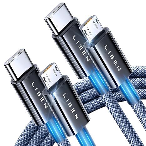 LISEN 2-Pack USB C to Micro USB Cable 3.3FT Nylon Braided, Micro USB Cable PS4 Controller Charger, 2.4A Charging&480Mbps Data Transmission, for Type C Wall Chargers/PS4/Xbox One/Old Kindle/Android