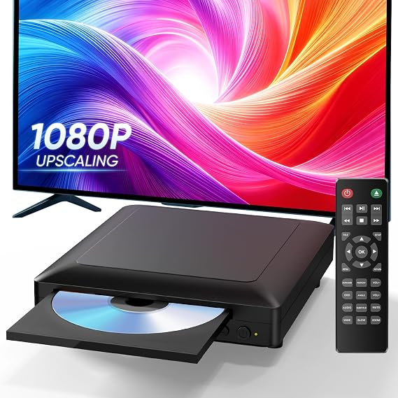 Mini DVD Player for TV, All Region Free HDMI DVD Player, 1080P HD Compact DVD/CD Player with USB Input, Remote Control, HDMI & RCA Cable Included