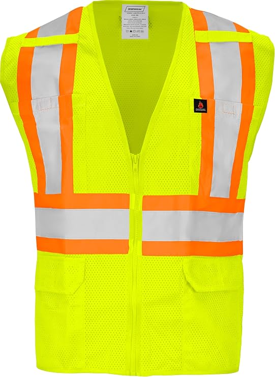 Ironwear 1287 Class 2 Flame-Retardant X-Back Safety Vest w/Zipper & Radio Clips