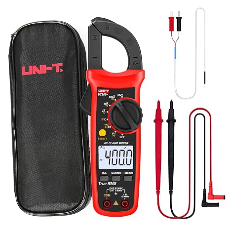 UNI-T Digital Clamp Meter UT202+, AC Current TRMS HVAC Volt Amp Ohm Meter Clamp On Multimeter Auto Ranging 4000Counts Temperature AC DC Voltage Frequency Resistance Capacitance Continuity Diode Tester