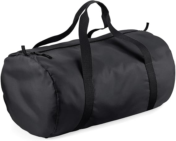 BagBase Packaway Barrel Bag/Duffel Water Resistant Travel Bag (32 Liters) (One Size) (Black/Black)