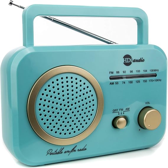 Radio Turquoise/Gold Premium Home Vintage Portable Retro Radio Classic AM/FM Radio with Built in Speakers + Headphone Jack