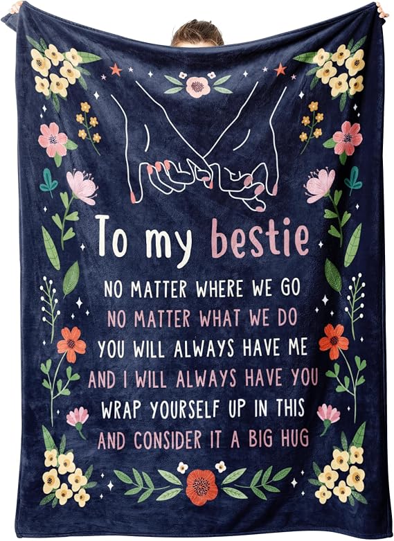 Best Friend Birthday Gifts for Women, Bestie Blanket Blue, 60" x 50" | Friendship Gifts for Women, Best Friend Blanket Gift, to My Bestie Flannel Throw Blanket for Christmas