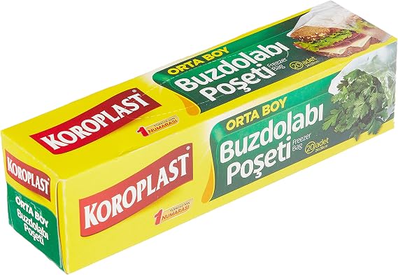 Koroplast Orta Boy Buzdolabı Poşeti 20'li Set, BPA İçermez, Sızdırmaz Mutfak Buzdolabı Poşeti Orta Boy 24x38cm, Meyve, Sebze Yemek, Gıda Saklama Torbası, Tekrar Kullanılabilir Mutfak Buzdolabı Torbası