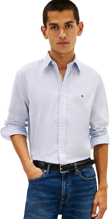 Tommy Hilfiger Men's Flex Poplin Fake Solid Rf Shirt Mw0mw41711 L/S Shirt (Pack of 1)
