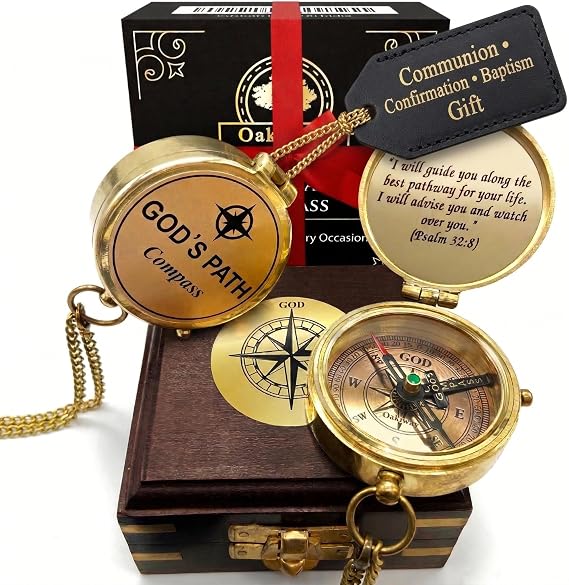 God's Path Compass – Baptism | Communion & Confirmation Gift for Teenage Boys | Christening, Catholic, Religious Graduation Gifts for Men – Greeting Card Included