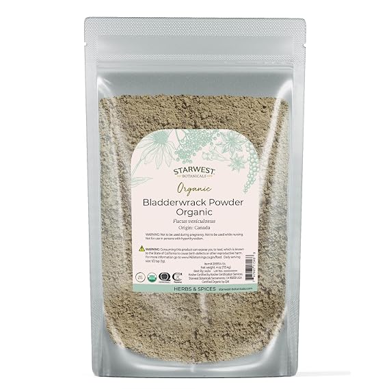 Starwest Botanicals Dried Bladderwrack Organic Powder - Natural Seaweed Herb, Versatile Marine Botanical, Certified Kosher, Non-GMO - 4 oz Pouch