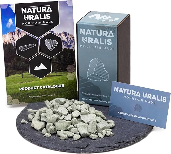 Natura Uralis Cambrian Blue Clay | 200g of Natural Blue Clay, Blue-Grey to Pastel Blue - Amazing Crunch, Satisfying Earthy, Velvety and Firm Texture, ASMR Sensation