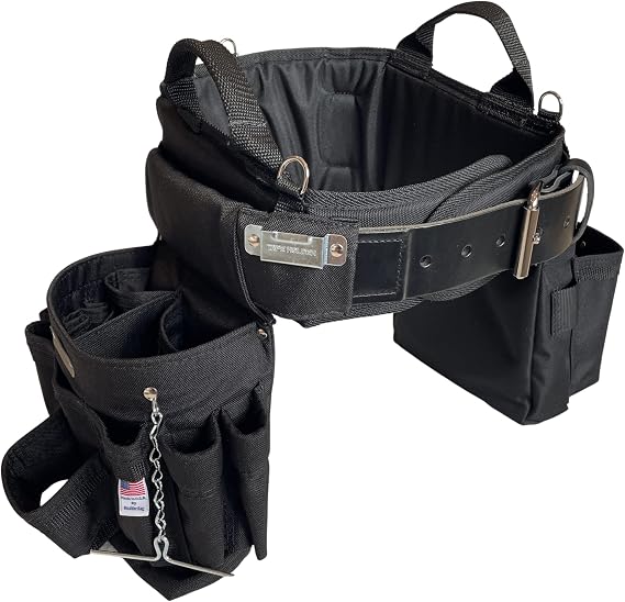 BOULDER BAG Ultimate Electrician's MAX Combo with Comfort Back Support Tool Belt, Leather Belt Buckle, Heavy Duty Tool Belt, Black, (Large 33-36 Inch Waist), Tool Belt Made in USA