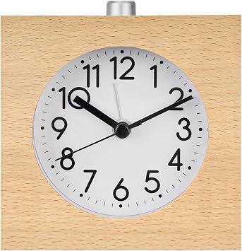 Wooden Alarm Clock Silent Non-Ticking with Wood Body Night Light Snooze Function Battery Operated for Heavy Sleepers Bedroom Yellow