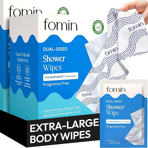 FOMIN Travel Shower Wipes - 10 Pack XL No Rinse Bathing Wipes