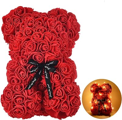 Rose Bear, Mothers Day for Wife Mom Grandma on Mothers from Daughter Son,Artificial Rose Teddy Bear with Light,Cute Personalized Birthday Gifts for Women Girlfriend