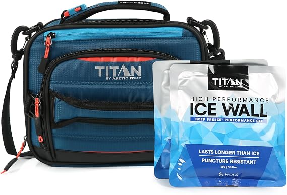 Titan by Arctic Zone Expandable Lunch Box, 2 Ice Packs, Leak Proof, Blue