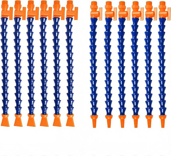 12Pcs 1/2PT Flexible Water Oil Coolant Pipe Hose+Switch 16.2-inch (6 Round+6 Flat) Nozzles Adjustable Body Plastic