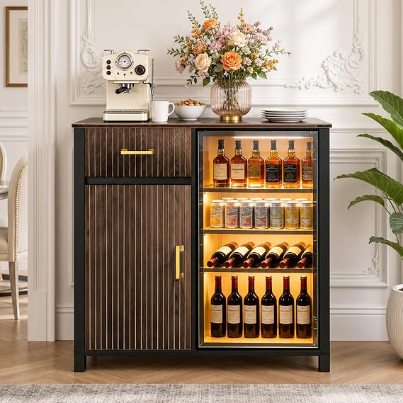 Coffee Bar with Mini Fridge Space, Mini Fridge Cabinet with Storage and Adjustable Shelves Fits 20" Fridge, Modern Mini Coffee Bar for Home Kitchen Dining Room, 39.4" L X 20.9" W