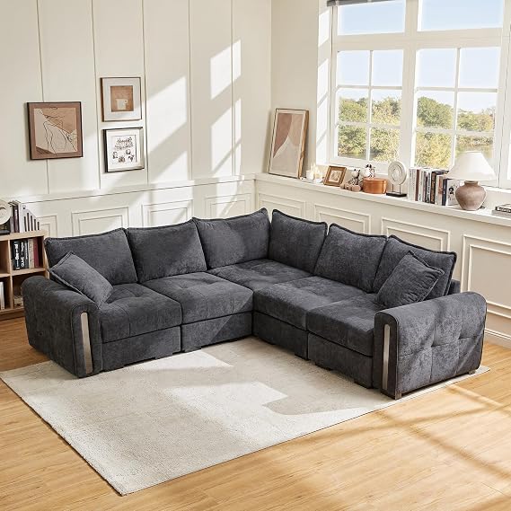 Vesgantti 5 Seater Modular Corner Sofa with Storage, Chenille, Dark Grey
