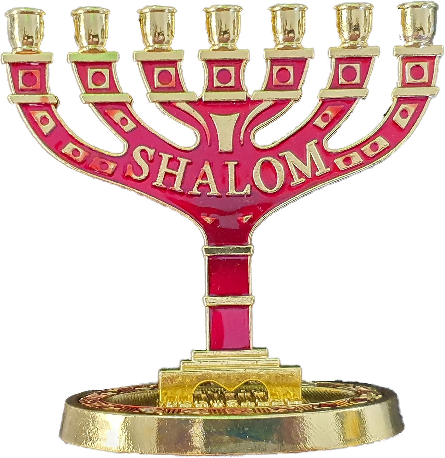 Jerusalem Shalom Menorah Red 4"
