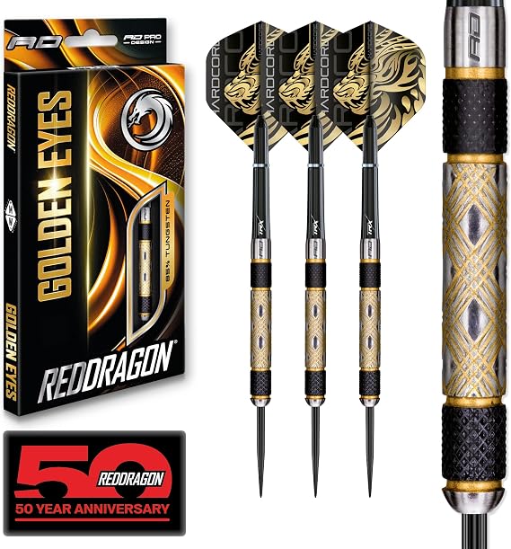 RED DRAGON Darts | Golden Eyes | 85% Tungsten Darts Set | 22g - 32g
