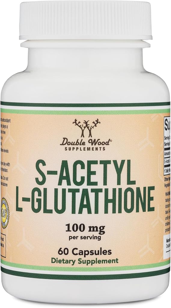 S-Acetyl L-Glutathione 100mg, Detox, Skin + Antioxidant, 60 Capsules | Detox, Skin + Antioxidant Supplement, Stable Acetylated Form Survives Digestion, Liver Support, Brighter Skin, Non-GMO
