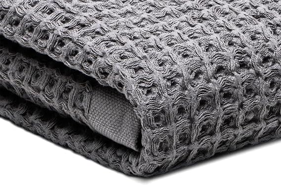 SUTERA Quick Dry Bath Towel, 100% Pima Cotton, Silverthread Waffle, Grey