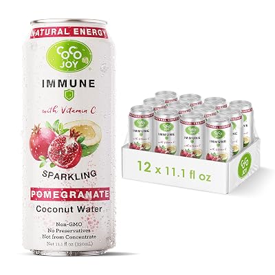Coco Joy 100% Natural Sparkling Pomegranate Coconut Water - Fresh Low-Calorie Drink with Electrolytes, Vitamins C, and Potassium 12 Pack