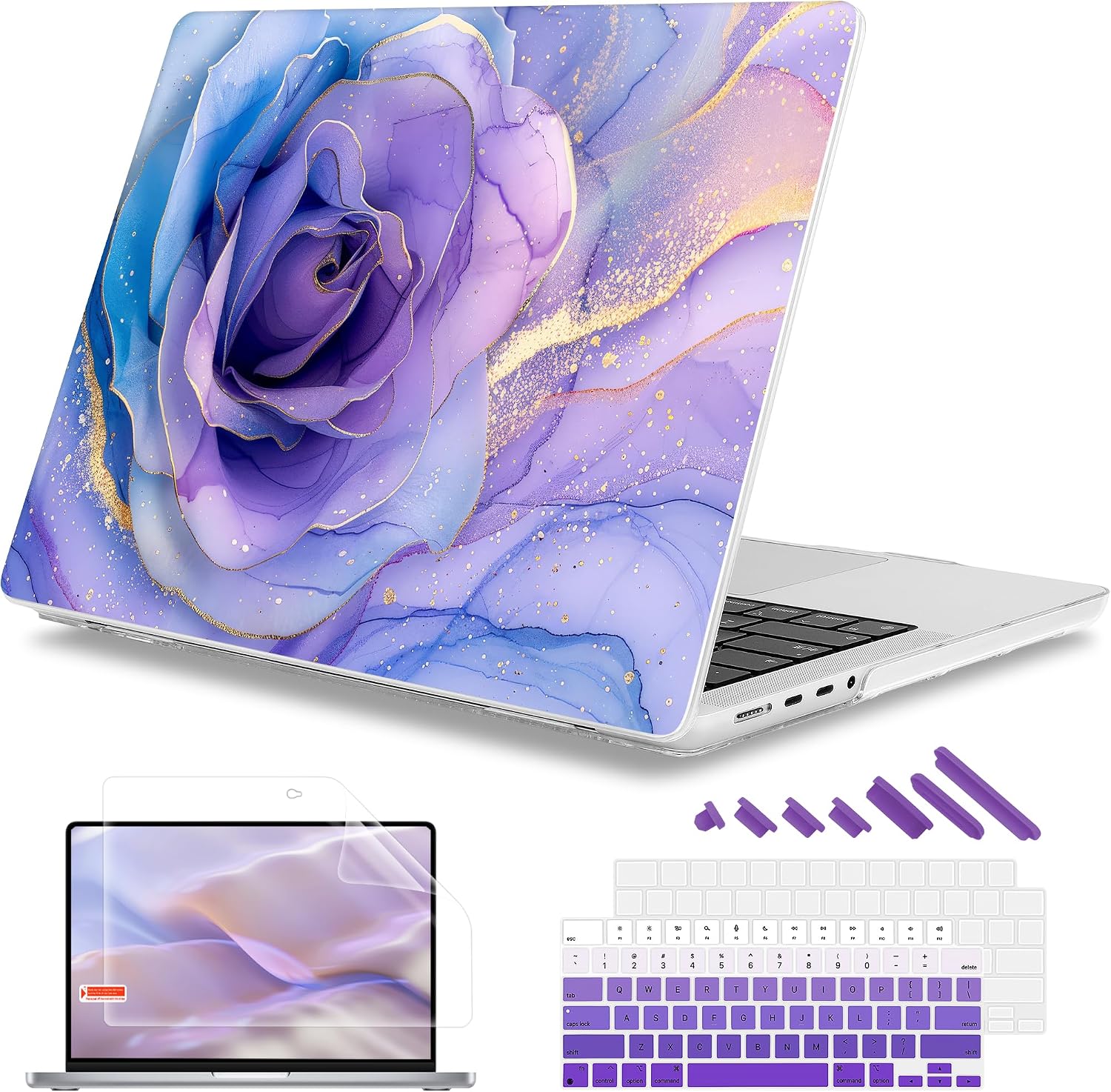 Mektron for M4 MacBook Pro 14-inch Case 2024 A3112 A3401 A3185 Fits 20232021 M3 A2918 A2992 M2 A2779 M1 A2442 ProMax, Printed Plastic Hard Shell Laptop Cover, Rose Marble