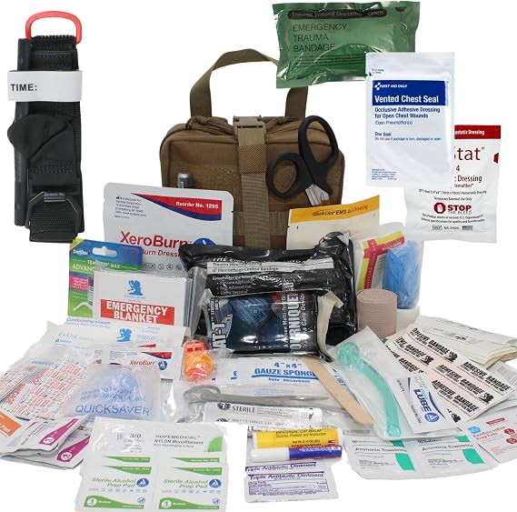 Luminary Advanced IFAK Stocked MOLLE Rip-Away Trauma Hemorrhage Control First Aid Kit with Headrest Mount Quick Release Panel Emergency Pack (Coyote Tan)