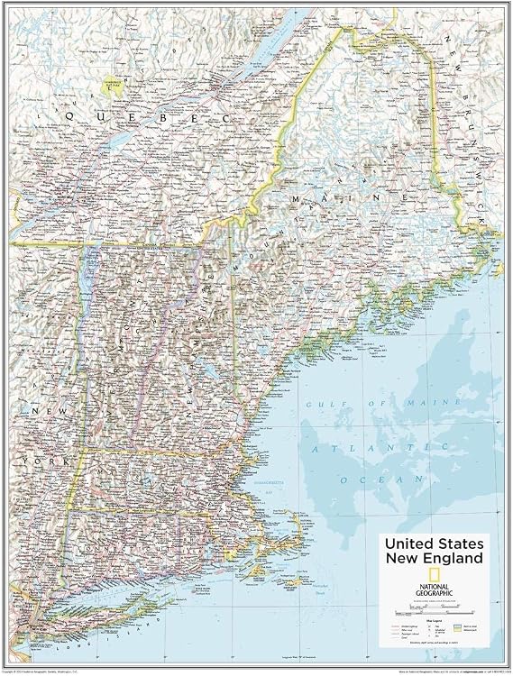 National Geographic: New England Wall Map - 22 x 28 inches - Laminated