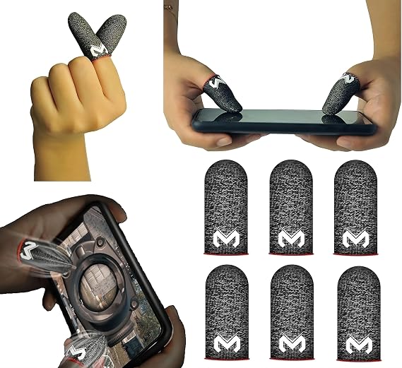 Mobile Game Finger Caps Non-Slip Touch Screen Gloves Anti-Sweat Sleeves Shoot Aim Thumb Cover Phone Accessories for CoD Warzone, Free Fire, PUBG, LOL Wild Rift, iOS, Android (3 Pairs)