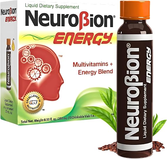 Neurobion Energy 10 Vials x 25 mL Each, 250 mL Total, Liquid Dietary Supplement Multivitamin + Energy Blend