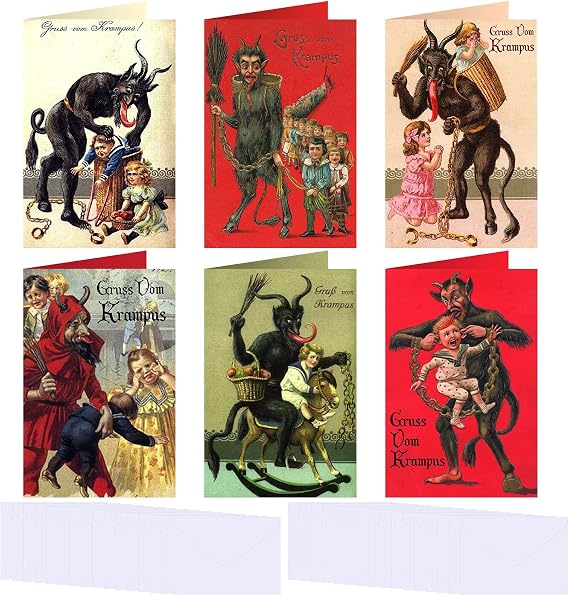 Kigeli 48 Sets Krampus Christmas Greeting Cards with Envelopes 4 x 6 Inch Krampus Christmas Cards Krampus Holiday Cards Christmas Cards Krampus Anti Santa Funny Goth Horror Xmas Cards