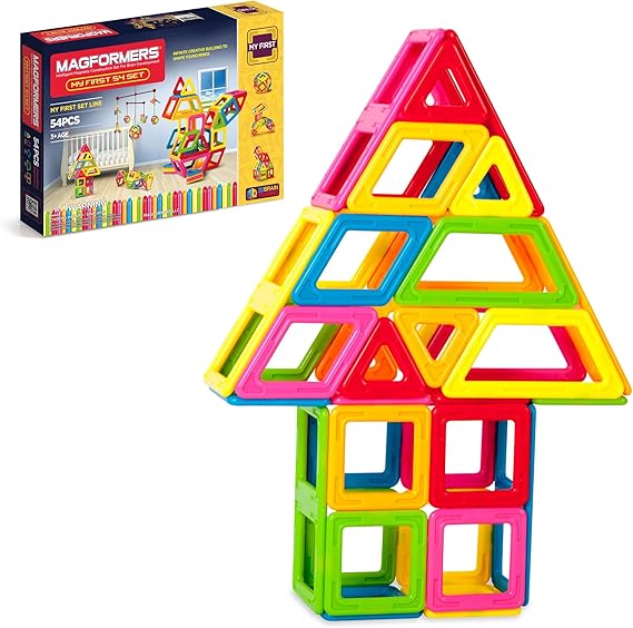 MAGFORMERS My First 54 Pieces, Rainbow Colors, Educational Magnetic Geometric Shapes Tiles Building STEM Toy Set Ages 3+