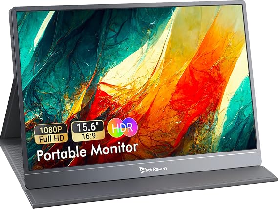 MAGICRAVEN Portable Monitor, 15.6 Inch FHD 1080P IPS Portable Monitor for Laptop, Dual USB C HDMI Computer Monitor Gaming Display with Speakers, Travel Monitor for PC MAC Phone PS5/4 Xbox Switch