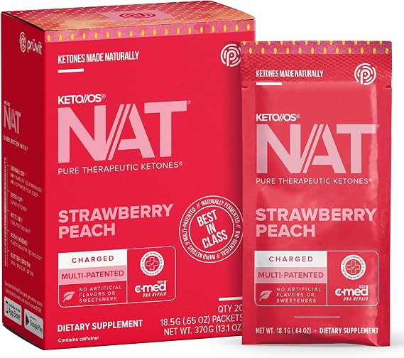 Pruvit Keto//OS NAT Strawberry Peach Charged Drink Mix - 20 Sachets