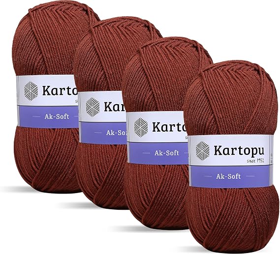 Kartopu Aksoft,Knitting Rope,Recommended for All Sort of Knitting Projects,(4Pack)Skein(Ball) 3.53 Oz (100g) (Tile 832)