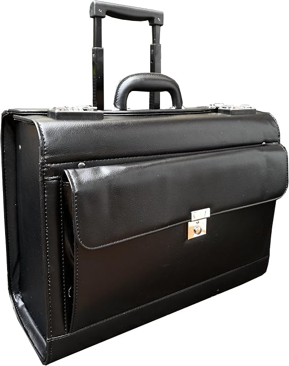 Deluxe Faux Leather Wheeled Business Pilot Trolley Case on Wheels Briefcase Cabin Bag