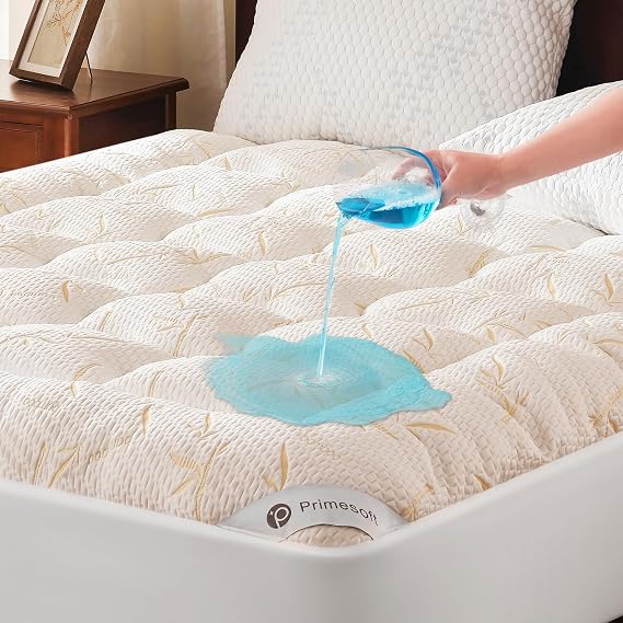 PRIMESOFT King Size Mattress Topper, Thick Pillow Top Mattress Pad,Up to 21 Inch Deep Pocket,Soft Breathable Mattress Pad for Back Pain, Waterproof Protector Cover(Beige)