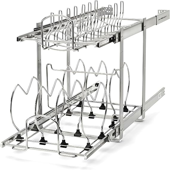 Rev-A-Shelf Two-Tier Steel Wire Pull Out Cookware Cabinet Organizer, Chrome, 12 in