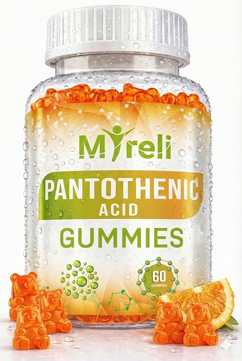 Pantothenic Acid Gummies - Vegetarian Vitamin B5 Supplement, D-Calcium Pantothenate Formula, Non-GMO, Gluten Free, 60 Chewables, Gelatin Free, Soy Free, Dairy Free, No Artificial Colors